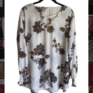 Maurices Sheer Cream Floral Blouse XL